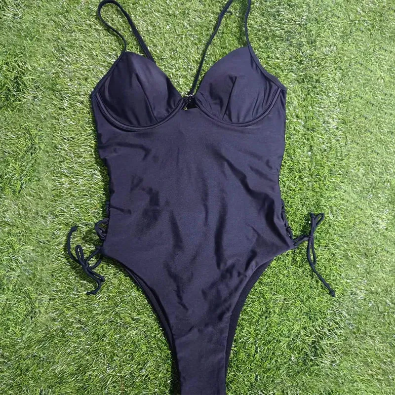 Side Lace-Up Underwire One-Piece Swimsuit