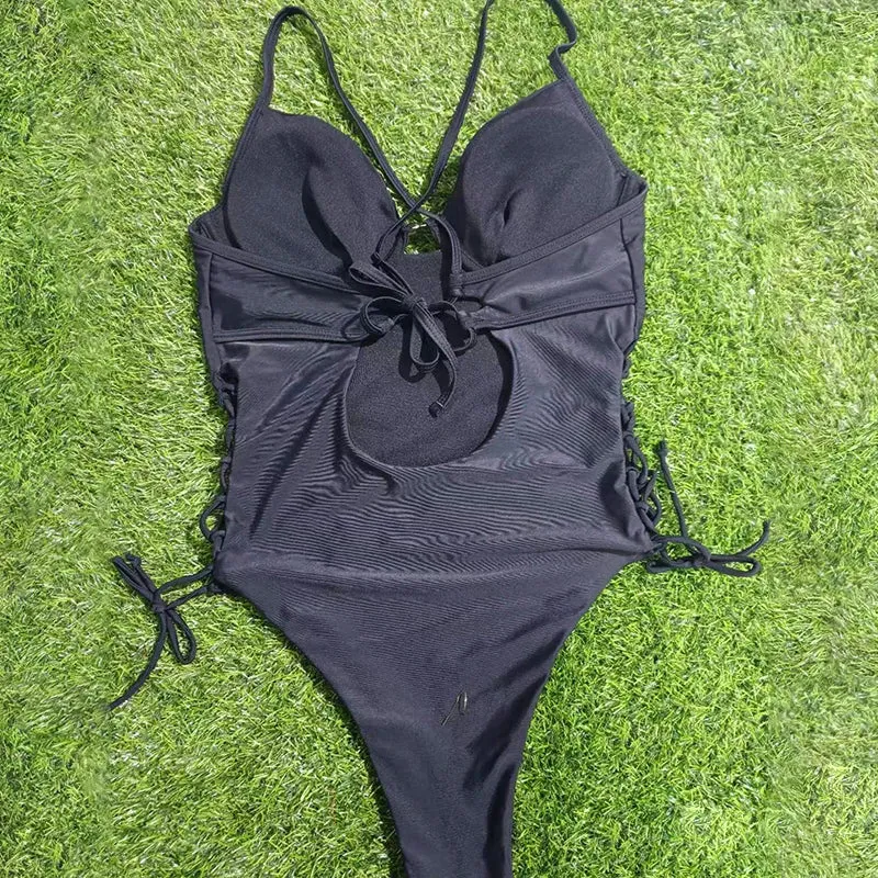 Side Lace-Up Underwire One-Piece Swimsuit