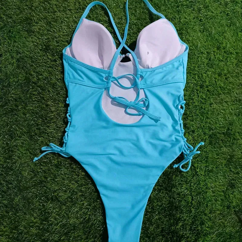 Side Lace-Up Underwire One-Piece Swimsuit