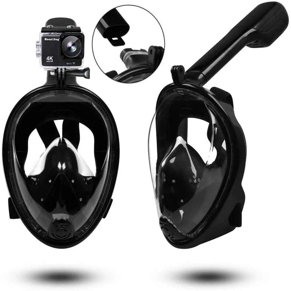 Snorkel Mask Full Face with Panoramic View and Action Camera Mount - Anti-Fog and Anti-Leak Design
