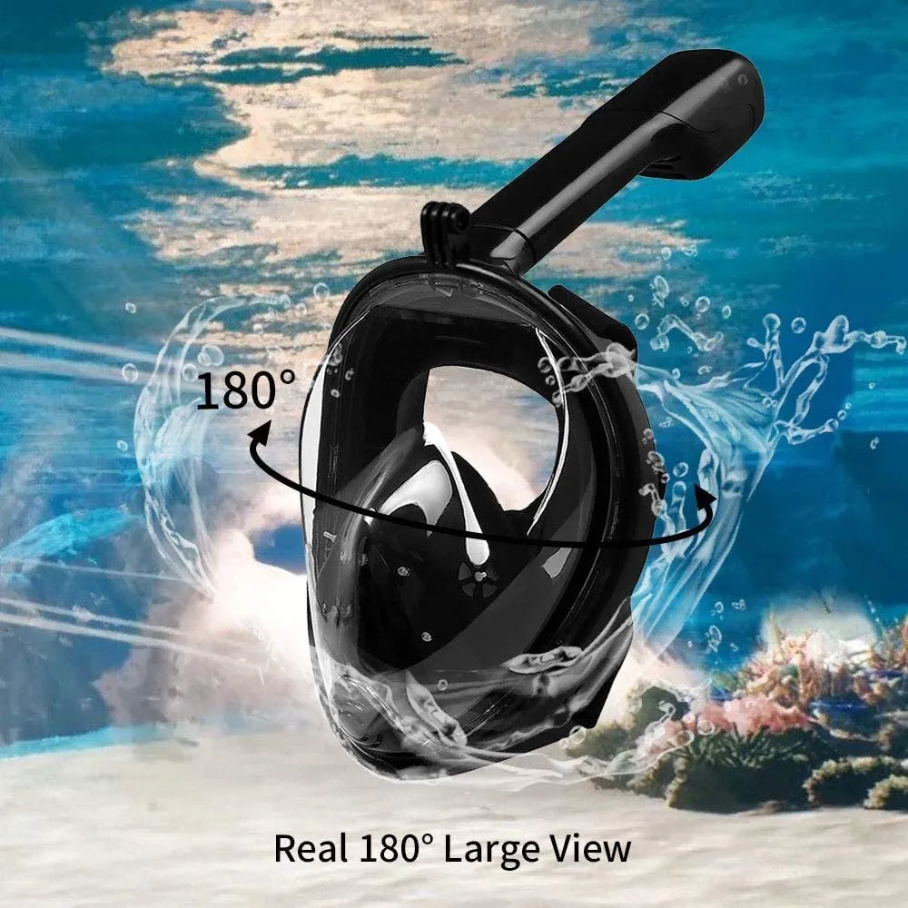 Snorkel Mask Full Face with Panoramic View and Action Camera Mount - Anti-Fog and Anti-Leak Design