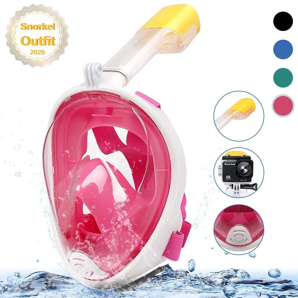 Snorkel Mask Full Face with Panoramic View and Action Camera Mount - Anti-Fog and Anti-Leak Design