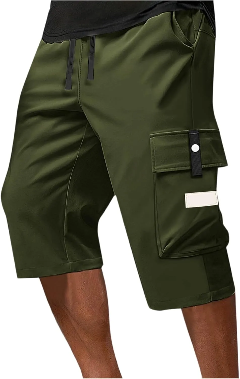 Summer Cargo Shorts for Men Elastic Drawstring Athletic Capri Pants Wide Leg Stretch Hiking Shorts with Multi Pockets