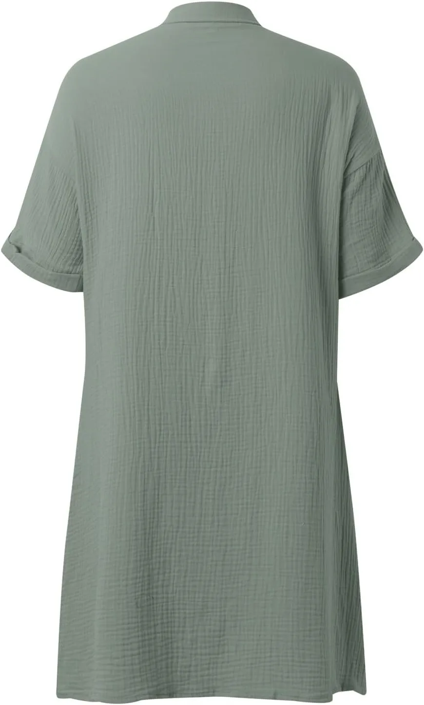 Summer Dresses for Women 2025 Linen Button Down Shirt Dress Midi Sundress Casual Summer Loose Cover Up Vacation Beach