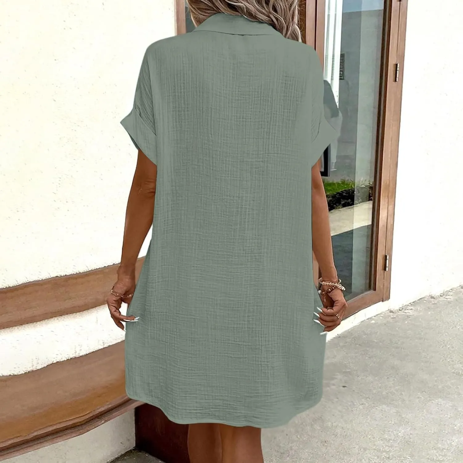 Summer Dresses for Women 2025 Linen Button Down Shirt Dress Midi Sundress Casual Summer Loose Cover Up Vacation Beach