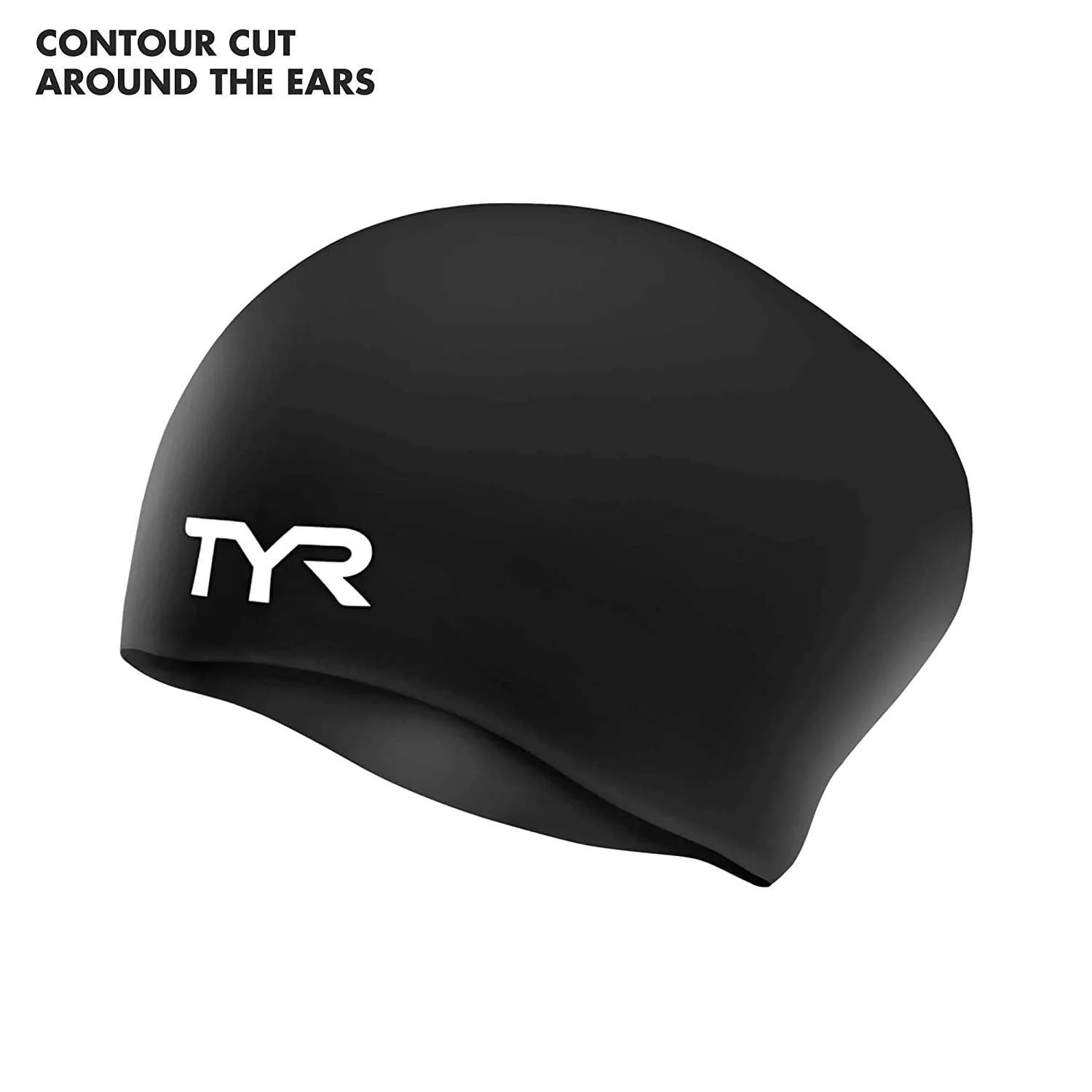 TYR Long Hair Silicone Swim Cap, Black - Adult