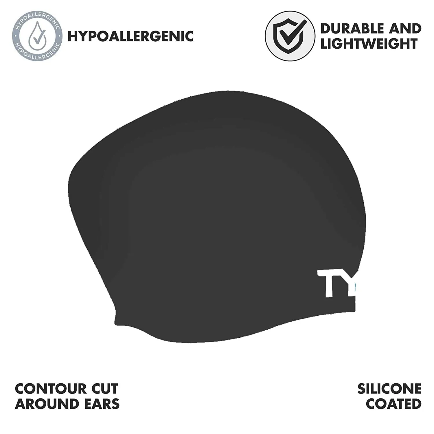 TYR Long Hair Silicone Swim Cap, Black - Adult