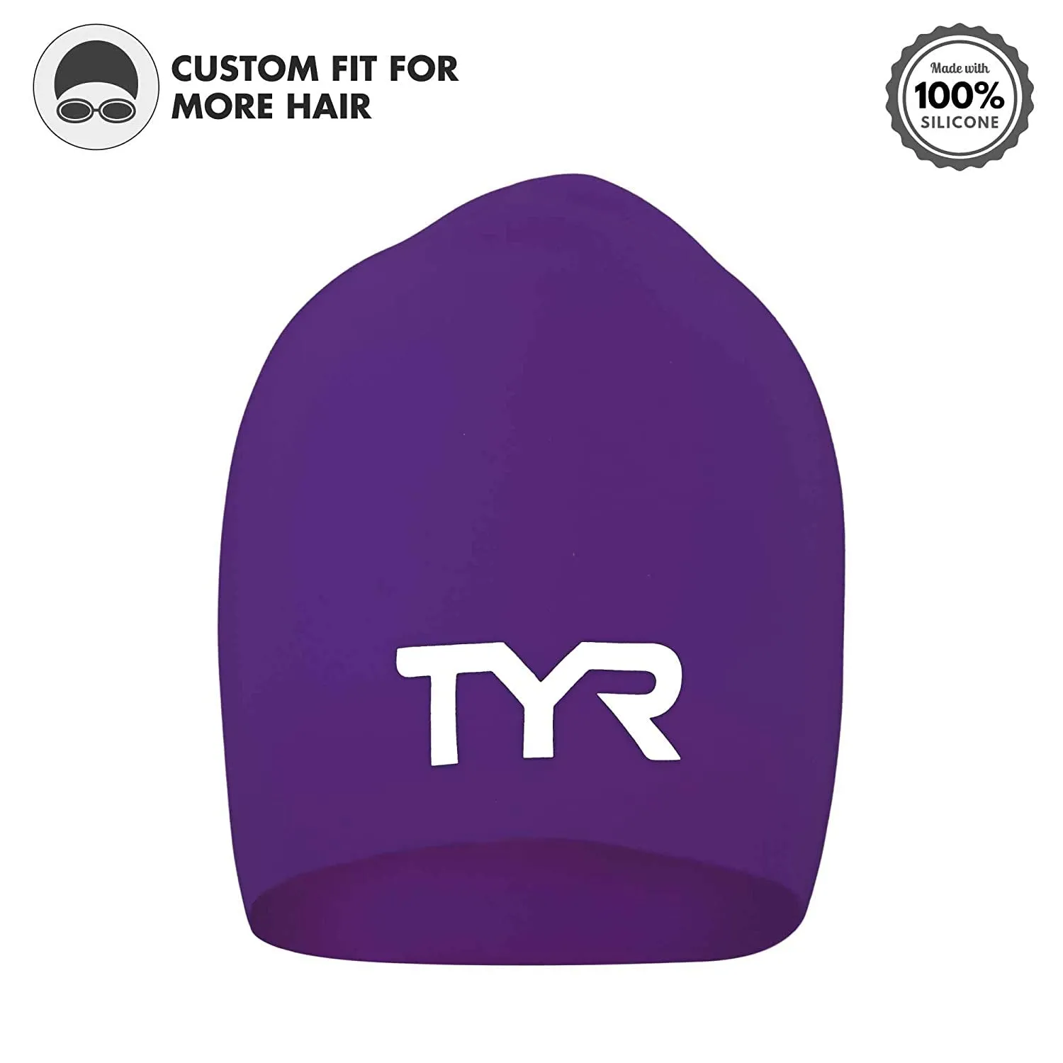 TYR Long Hair Silicone Swim Cap, Black - Adult