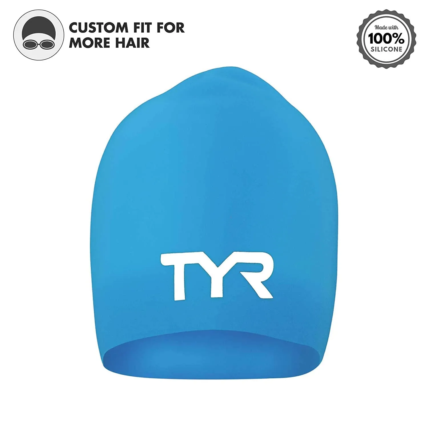 TYR Long Hair Silicone Swim Cap, Black - Adult