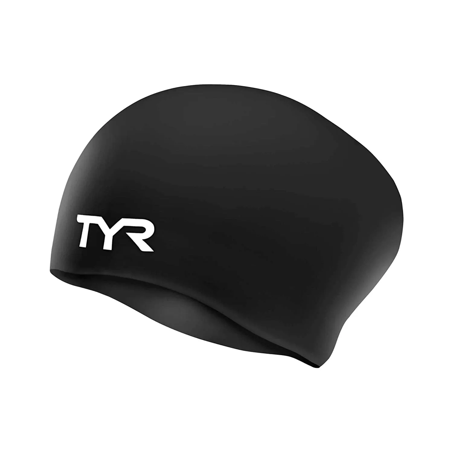 TYR Long Hair Silicone Swim Cap, Black - Adult