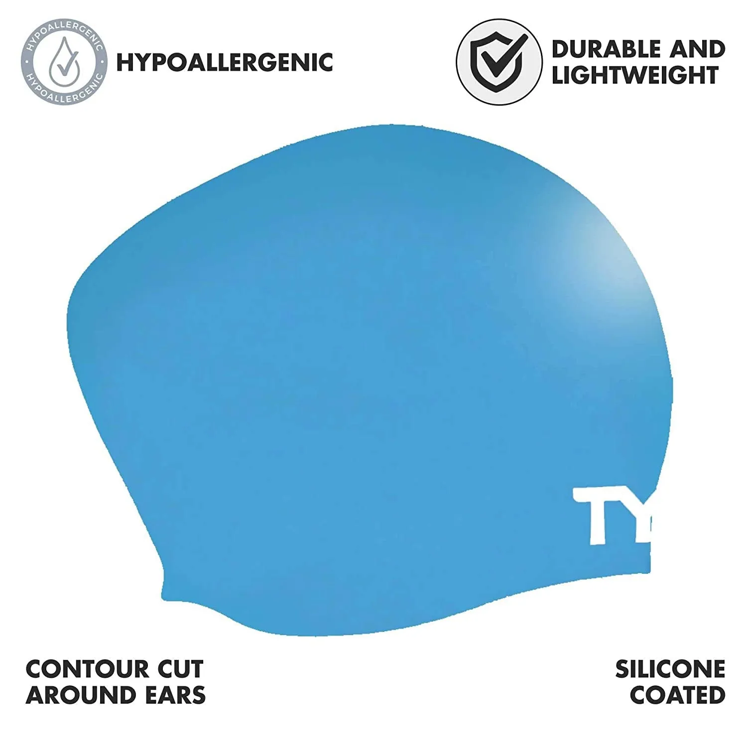 TYR Long Hair Silicone Swim Cap, Black - Adult