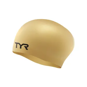 TYR Long Hair Silicone Wrinkle-Free Swim Cap, Gold - Adult