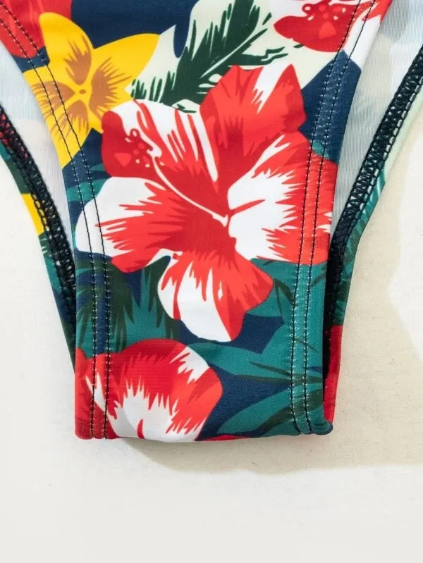 Upopby Floral Short Sleeve Ruffled Tummy Control One-Piece Swimsuit