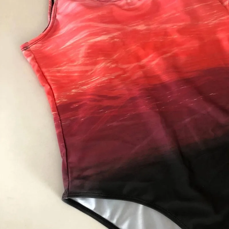 Upopby Gradient Print Sexy One-Piece Swimsuit Cross Back Swimwear