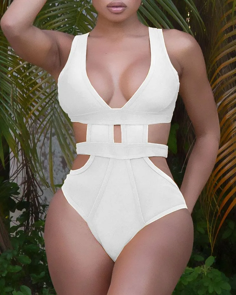 Upopby Hollow Backless Thick Strap One-Piece Swimsuit