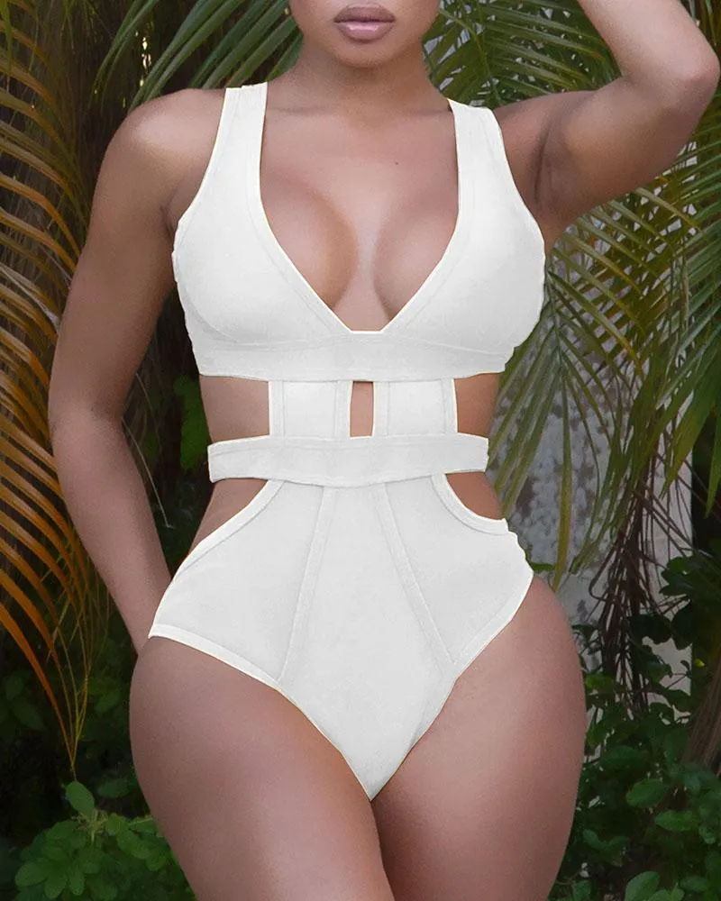 Upopby Hollow Backless Thick Strap One-Piece Swimsuit