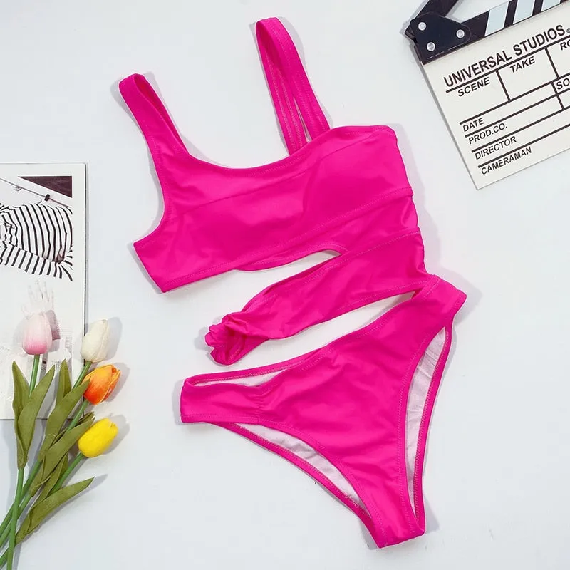 VenusFox New Sexy White One Piece Swimsuit Women Cut Out Swimwear Push Up Monokini Bathing Suits Beach Wear Swimming Suit For Women