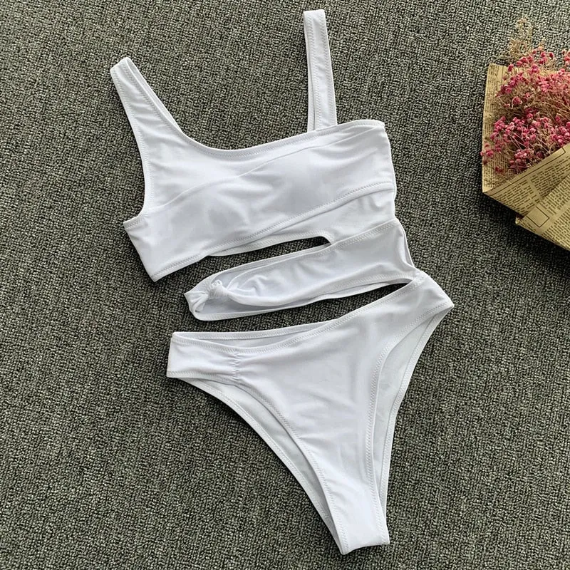VenusFox New Sexy White One Piece Swimsuit Women Cut Out Swimwear Push Up Monokini Bathing Suits Beach Wear Swimming Suit For Women