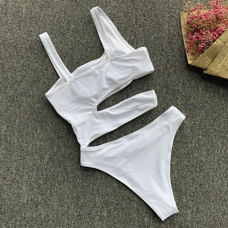 VenusFox New Sexy White One Piece Swimsuit Women Cut Out Swimwear Push Up Monokini Bathing Suits Beach Wear Swimming Suit For Women
