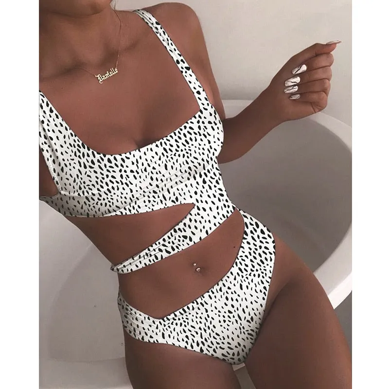 VenusFox New Sexy White One Piece Swimsuit Women Cut Out Swimwear Push Up Monokini Bathing Suits Beach Wear Swimming Suit For Women